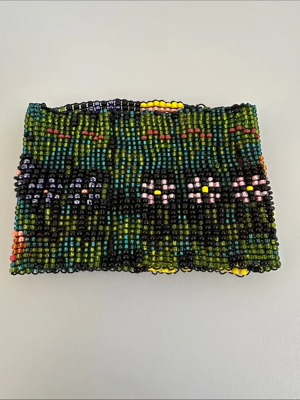 Hand-Beaded Floral Cuff Watch Bracelet - Multicolor